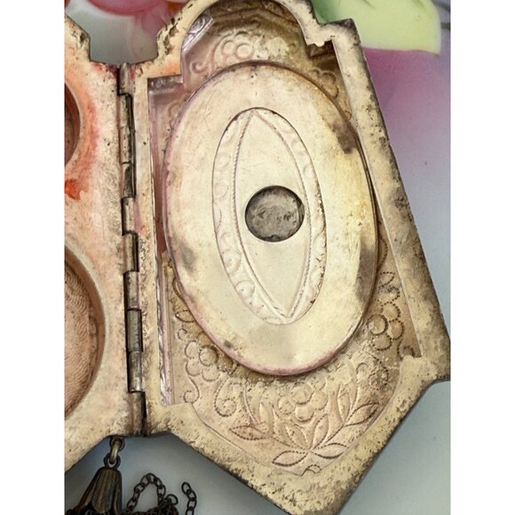 Antique 1910s Compact Coin Purse Silverplate Guilloche Enamel - Picture 6 of 16